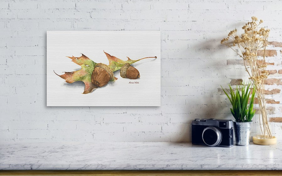 Autumn Oak And Acorns - Wood Print