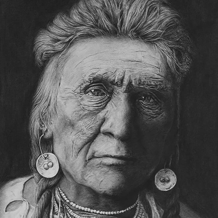 Charcoal Drawing of a Crow Warrior