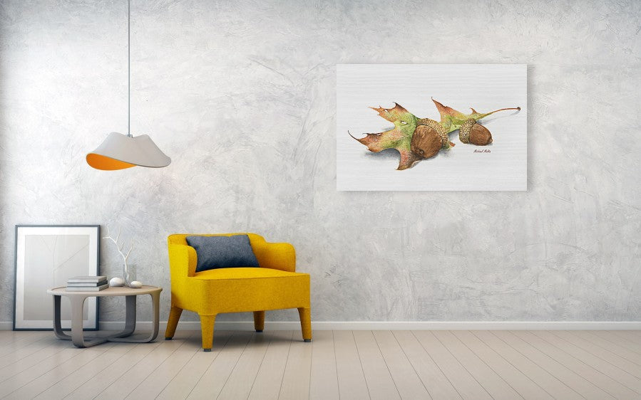 Autumn Oak And Acorns - Wood Print