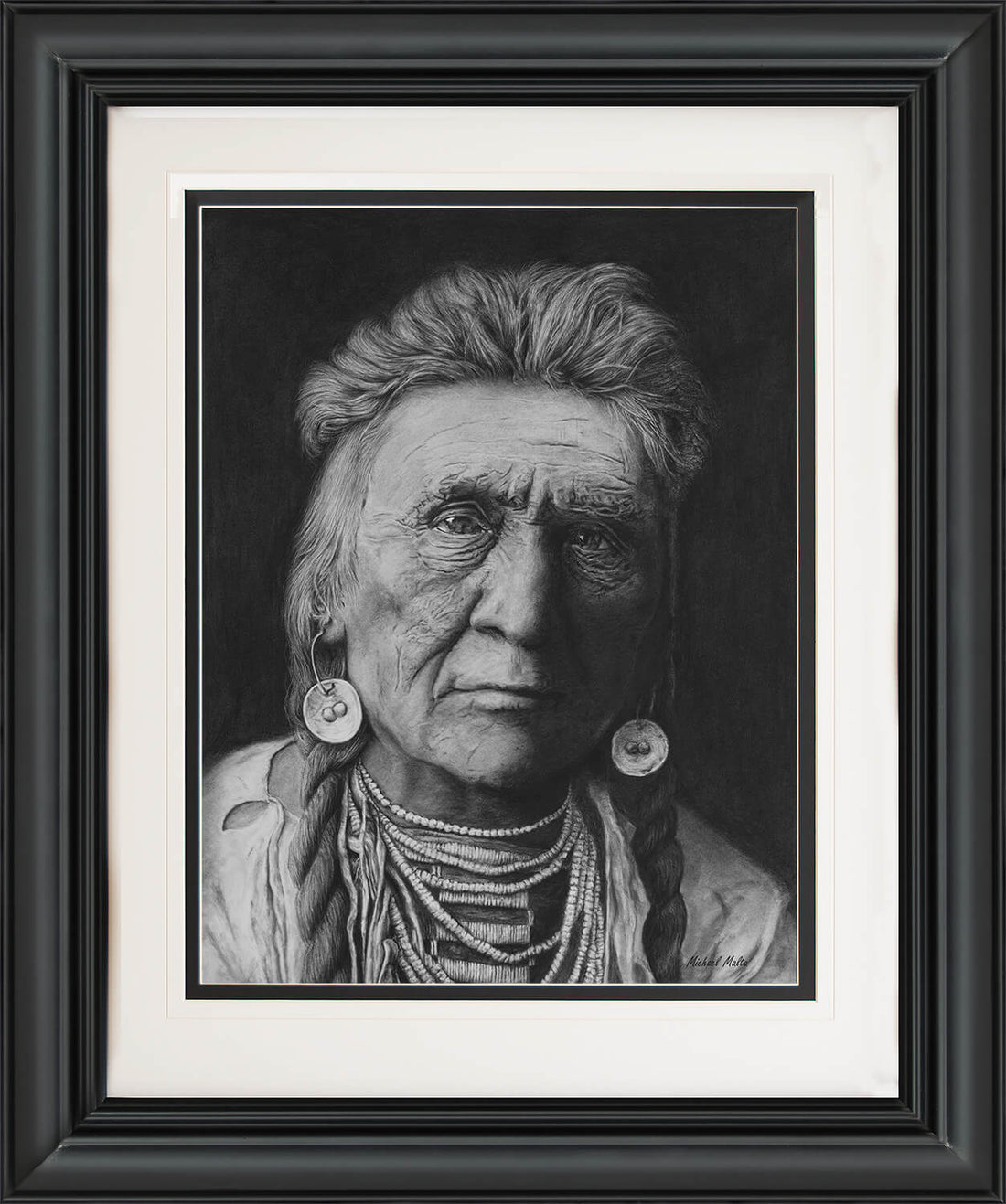 Charcoal Drawing of a Crow Warrior